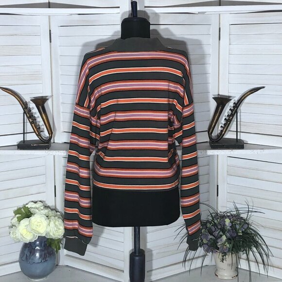 Wild Fable cotton cropped sweatshirt striped green orange long sleeves L - Picture 3 of 9